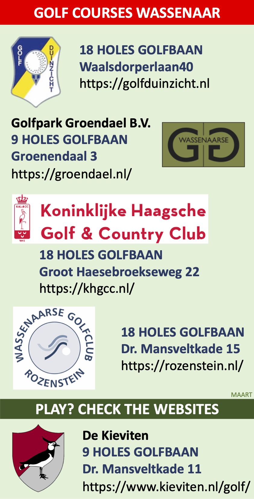 Golfbanen Wassenaar maart