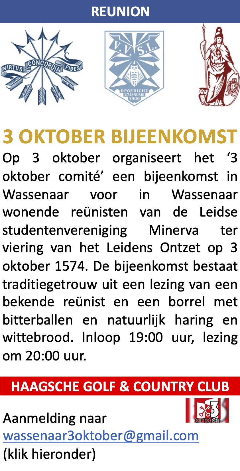 3 Oktober bijeenkomst Minerva Wassenaar