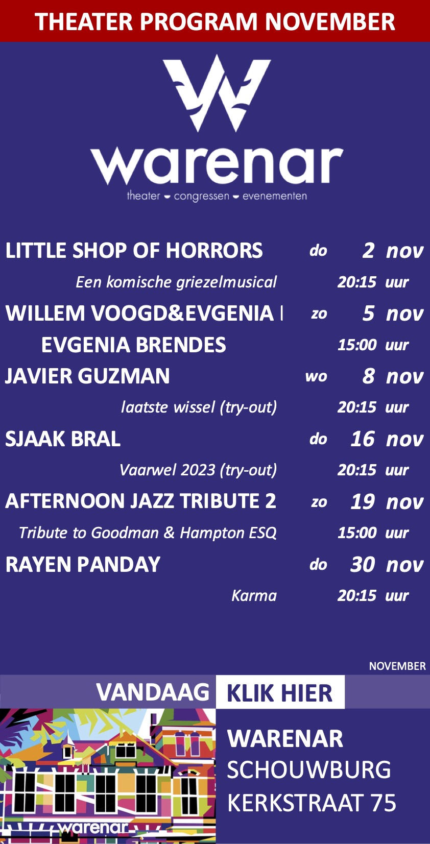Warenar Theater Schouwburg Wassenaar Congressen en Evenementen november