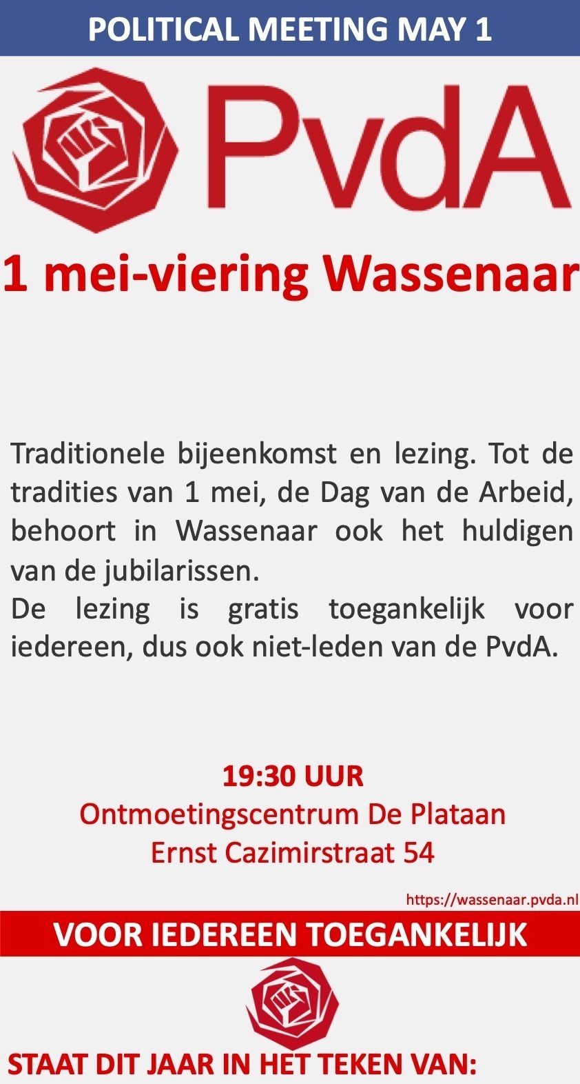 PvdA 1 mei viering De Plataan Wassenaar